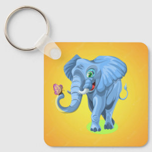 Blue Elephant Playing with Butterfly-44644 Key Ring