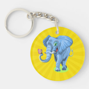 Blue Elephant Playing with Butterfly-44644 Key Ring