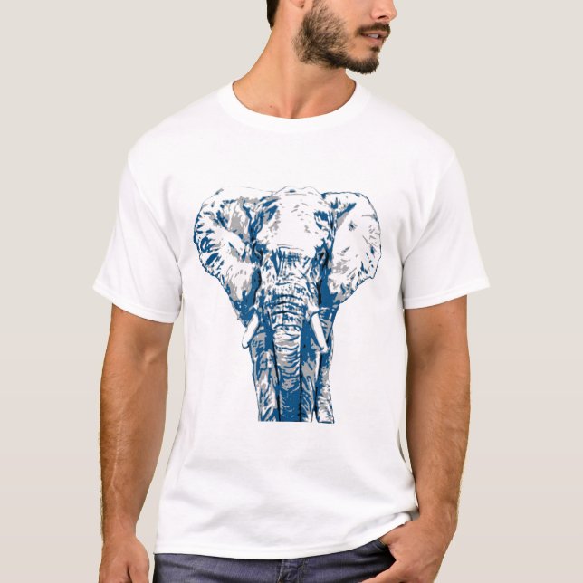 Blue Elephant - Pop Art Style & Posterised T-Shirt (Front)