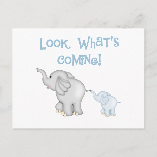 Blue Elephant Pregnancy Announcement Postcard (Front)