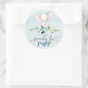 Blue Elephant Ready To Pop Baby Favor Stickers