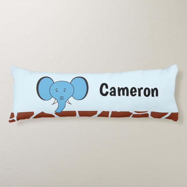 Blue Elephant Safari Jungle Personalised Body Cushion (Front)