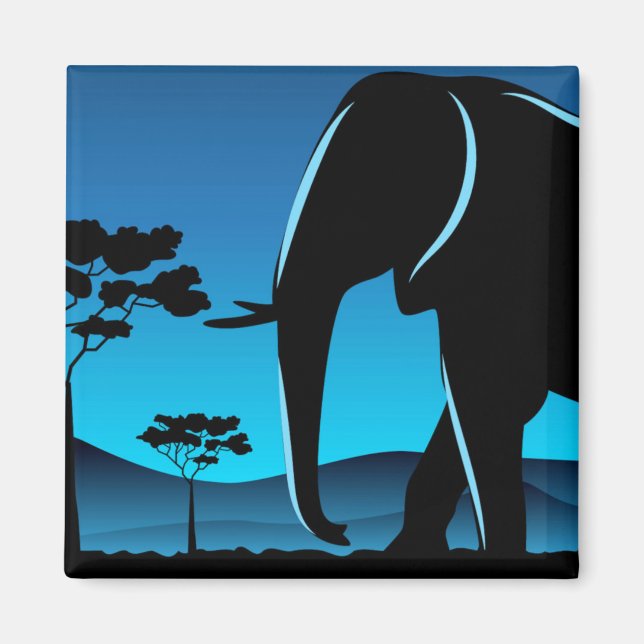 Blue Elephant Silhouette Artwork Magnet (Front)