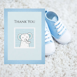 Blue Elephant Simple Modern Baby Thank You Card