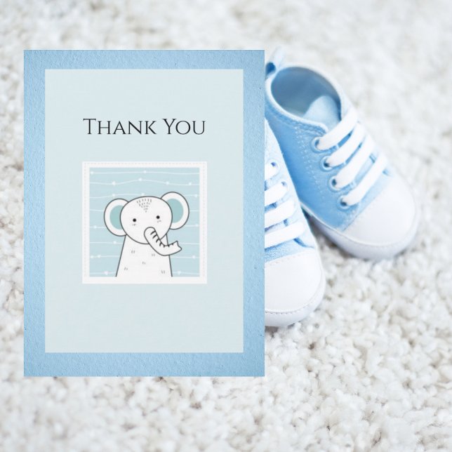 Blue Elephant Simple Modern Baby Thank You Card (Creator Uploaded)