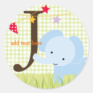 Blue Elephant stickers/add monogram Classic Round Sticker