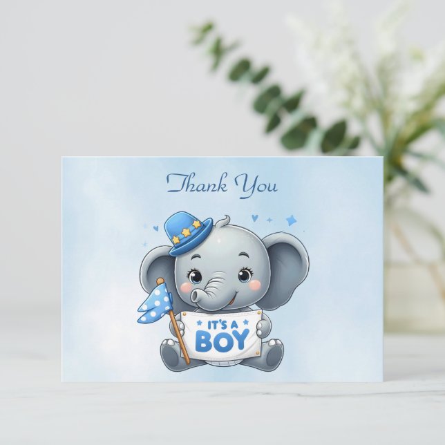 Blue Elephant Thank You Card (Standing Front)