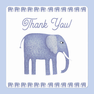 Blue Elephant Thank You Square Sticker