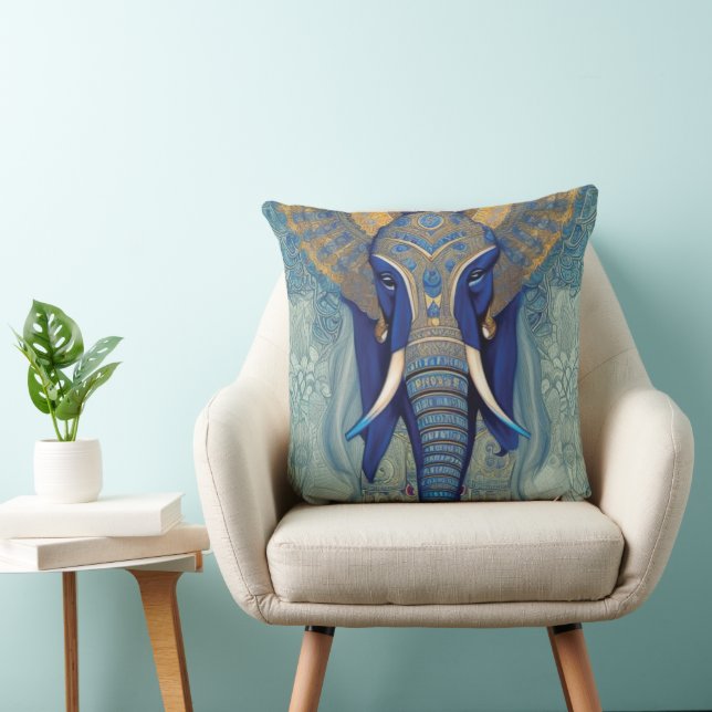 Blue Elephant Throw Pillow (Chair)
