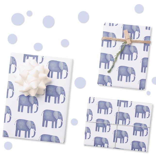 Blue Elephant Watercolor Wrapping Paper Sheet (Blue watercolor elephant gift wrap paper sheets)