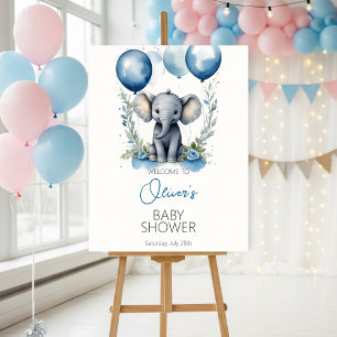 Blue Elephant Welcome Sign, Blue Elephant Baby Poster