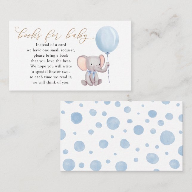 Blue Elephant With Balloon Books for Baby Enclosure Card (Front/Back)