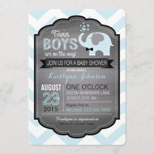 Blue Elephant with Bow-tie Baby Shower Invitation