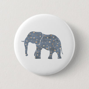 Blue Elephant with Gold Stars 6 Cm Round Badge