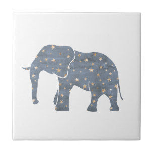 Blue Elephant with Gold Stars Tile
