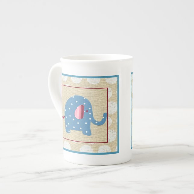 Blue Elephant with White Polka Dots Bone China Mug (Front Left)