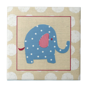 Blue Elephant with White Polka Dots Ceramic Tile