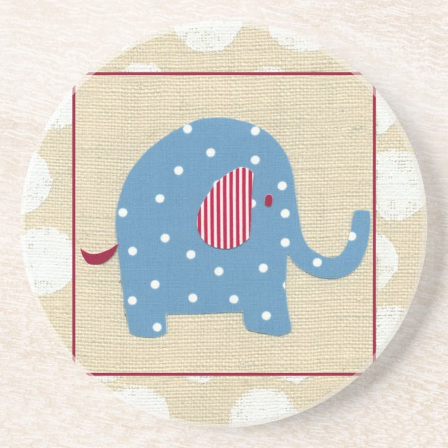 Blue Elephant with White Polka Dots Coaster (Front)