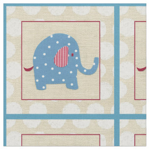 Blue Elephant with White Polka Dots Fabric