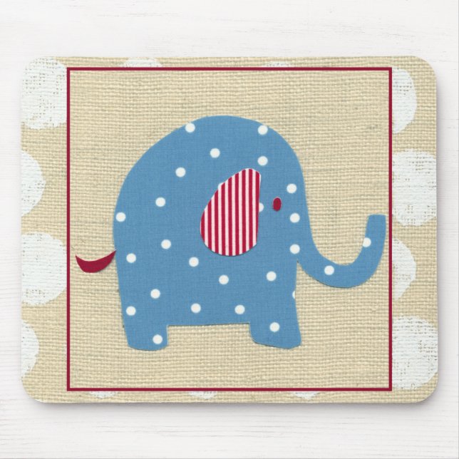 Blue Elephant with White Polka Dots Mouse Pad (Front)