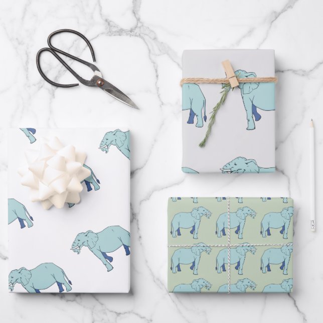 Blue Elephant  Wrapping Paper Sheet (Front)