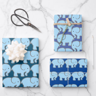 Blue Elephants Design Wrapping Paper