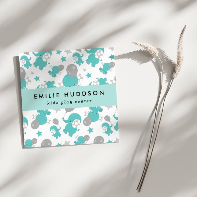 Blue Elephants, Kids Play Centre, Activity Centre Square Business Card (Creator Uploaded)