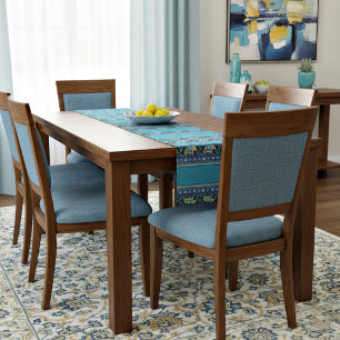 Blue elephants short table runner