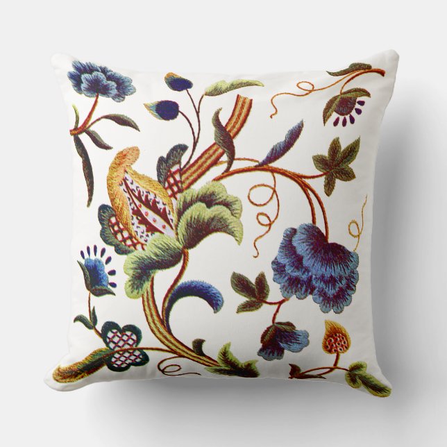 Blue Elizabethan Faux Embroidery Pillow (Front)