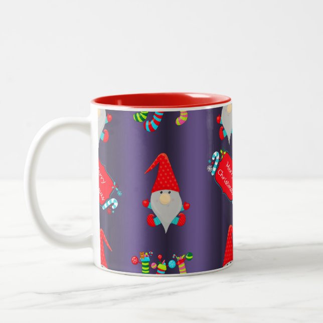 Blue Elves Santa's Helpers Christmas Two-Tone Coffee Mug (Left)