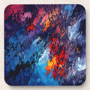 Blue Ember Blue Red Contemporary Abstract Art Coaster