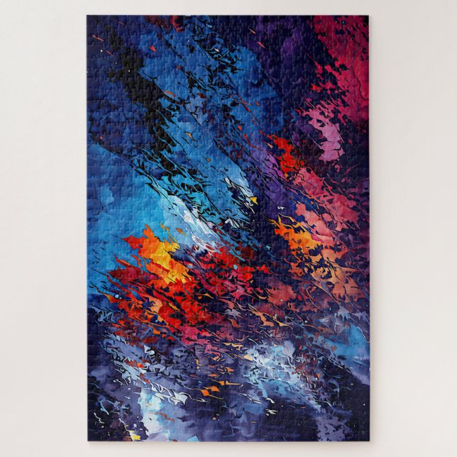 Blue Ember Blue Red Contemporary Abstract Art Jigsaw Puzzle (Vertical)