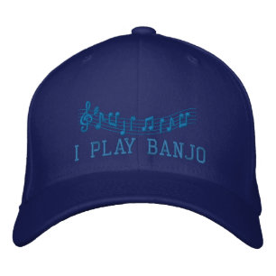 Blue Embroidered I Play Banjo Music Cap