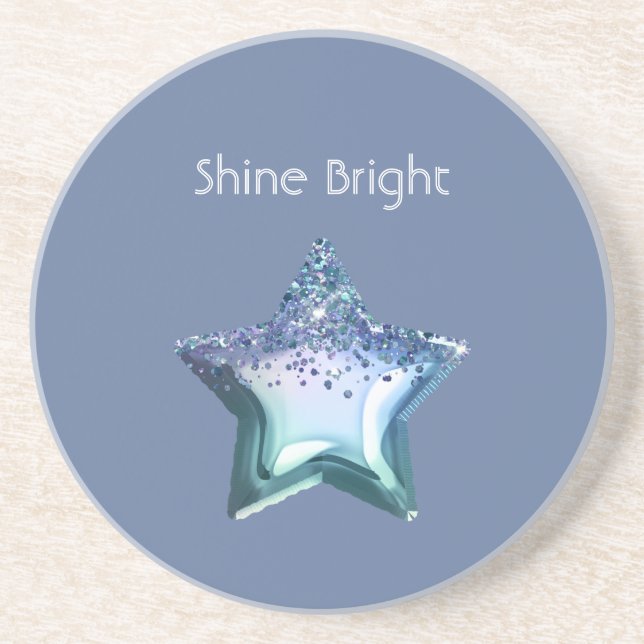 Blue Emerald Green Purple Glitter Star Coaster (Front)