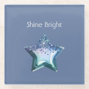 Blue Emerald Green Purple Glitter Star Glass Coaster