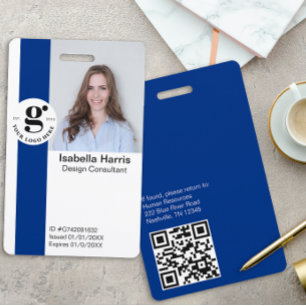 Blue Employee ID Badge with Photo & QR Code