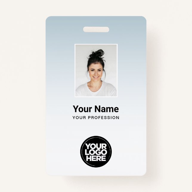 Blue Employee Photo Bar Code Logo Name Gradient ID Badge (Front)