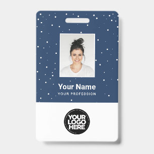 Blue Employee Photo Christmas Holiday Logo Name ID Badge