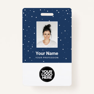 Blue Employee Photo Christmas Holiday Logo Name ID Badge