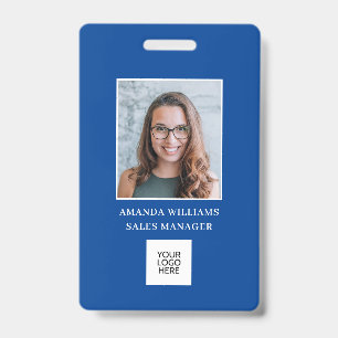 Blue Employee Photo ID Logo QR Code Badge