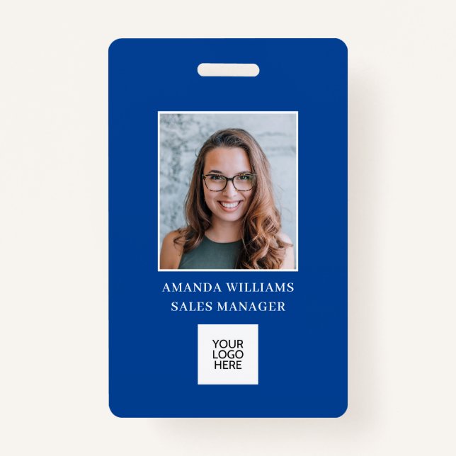 Blue Employee Photo ID Logo QR Code Badge ID Badge (Front)