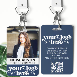 Blue Employee Photo ID With QR Code Business Logo ID Badge