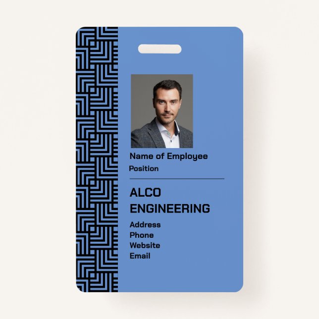 Blue Employee Photo Security Badge - Vertical ID Badge (Front)