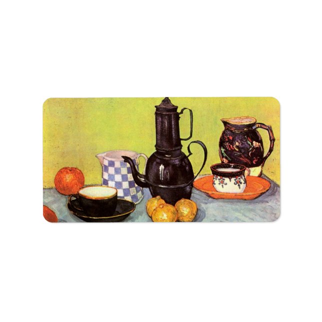 Blue Enamel Coffeepot by Vincent van Gogh Label (Front)