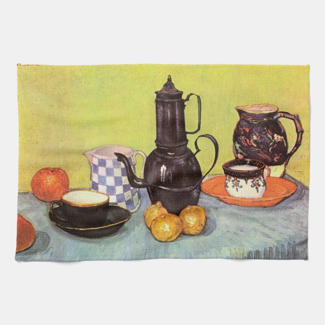 Blue Enamel Coffeepot by Vincent van Gogh Tea Towel (Horizontal)