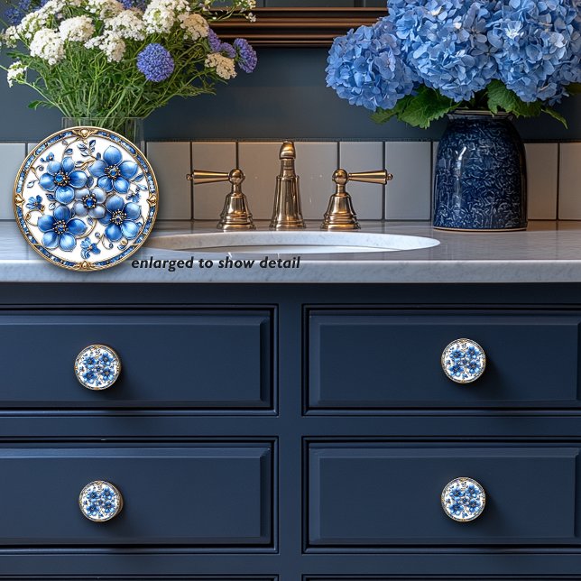 Blue Enamel Flowers Gold Vines & Sapphires Ceramic Knob (Creator Uploaded)