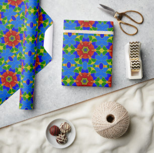 Blue Enamel Glass with Red Flower - Art Nouveau Wrapping Paper