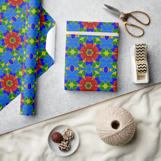 Blue Enamel Glass with Red Flower - Art Nouveau Wrapping Paper (Crafts)