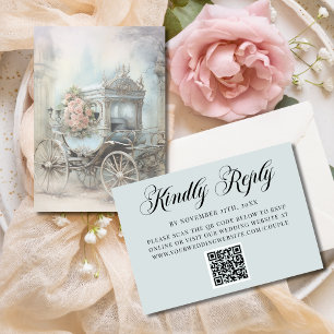 Blue Enchanted Carriage Fairytale Wedding QR Code RSVP Card