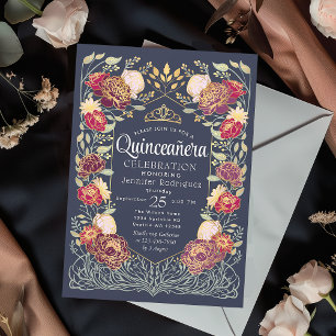Blue Enchanted Garden Floral Quinceanera  Invitation